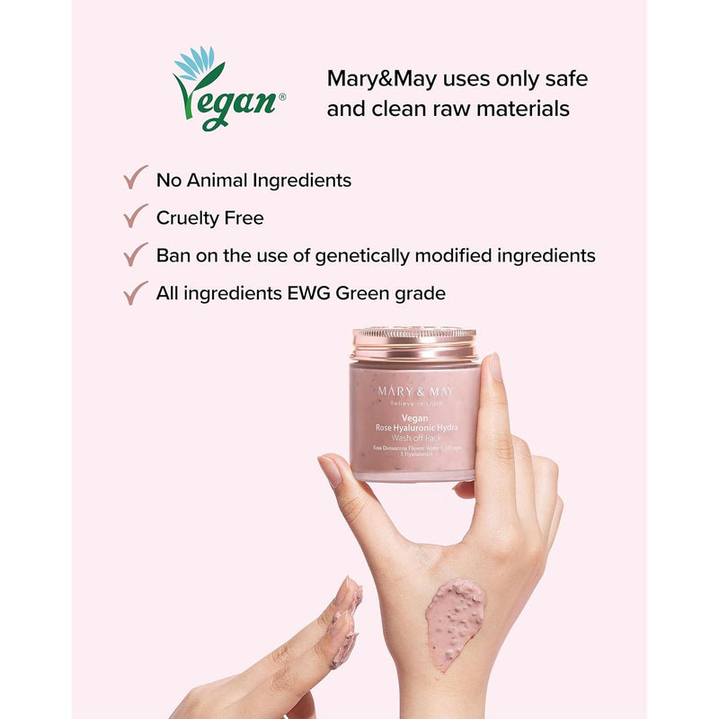 AsiaBeautyMall Mary & May Vegan Rose Hyaluronic Hydra Wash Off Pack Face Mask Lavender Blush