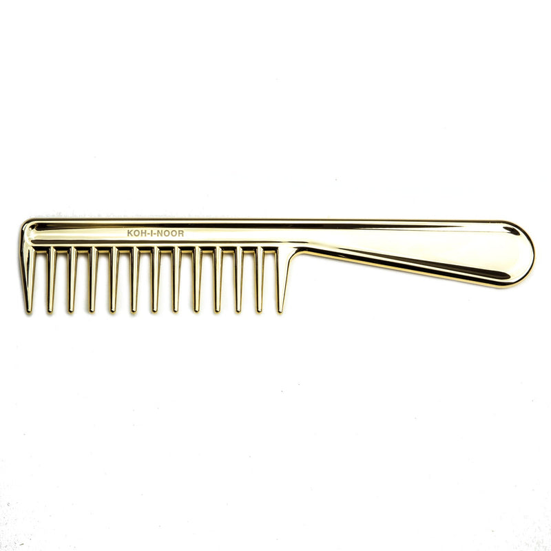 KOH-I-NOOR Beauty USA Metallic Wide Tooth Comb with Handle White Smoke Gold