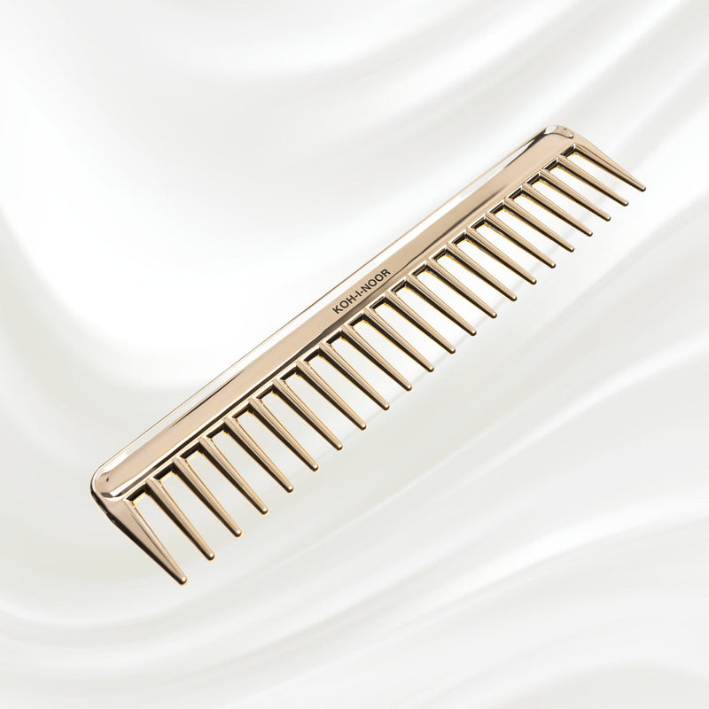 KOH-I-NOOR Beauty USA Metallic Wide Tooth Comb - Chrome & Gold Plated for Wet Hair Detangling Comb Lavender Gold