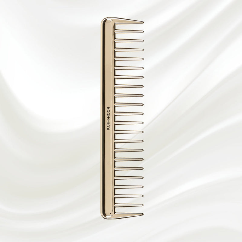 KOH-I-NOOR Beauty USA Metallic Wide Tooth Comb - Chrome & Gold Plated for Wet Hair Detangling Comb Antique White Chrome,Gold