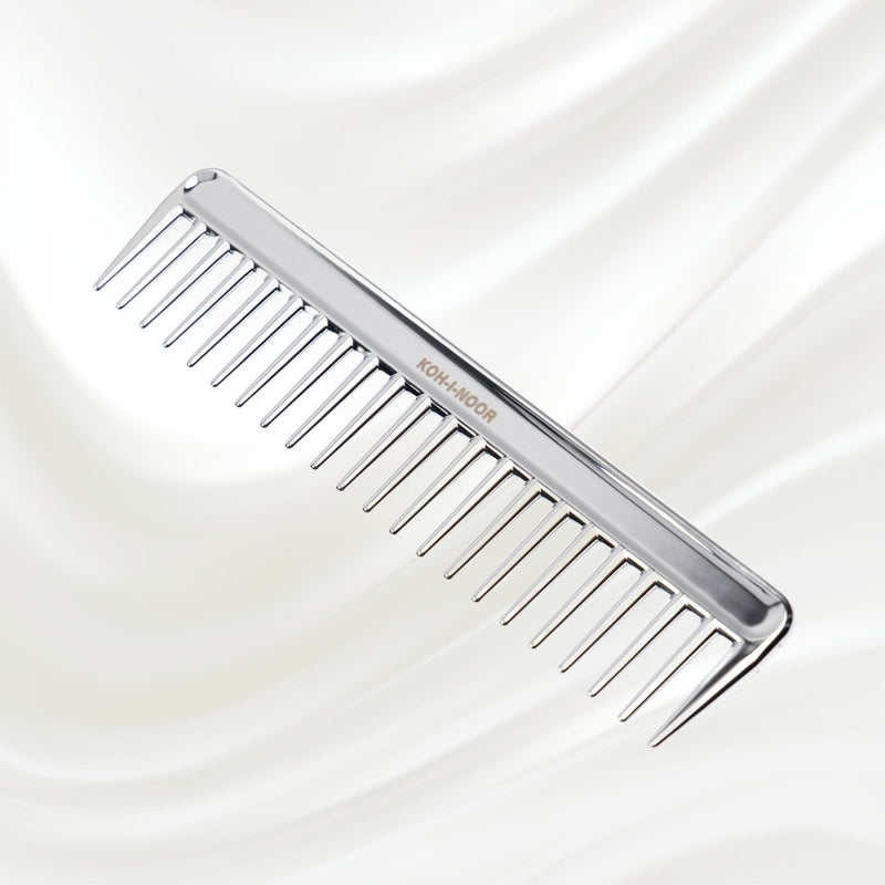 KOH-I-NOOR Beauty USA Metallic Wide Tooth Comb - Chrome & Gold Plated for Wet Hair Detangling Comb Lavender Chrome