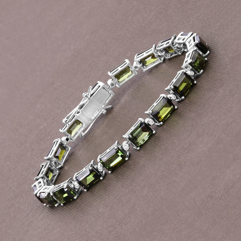 Bids.com 19.04 Carat Genuine Green Tourmaline and White Diamond 14K White Gold Bracelet Bracelets Light Slate Gray size 7.00