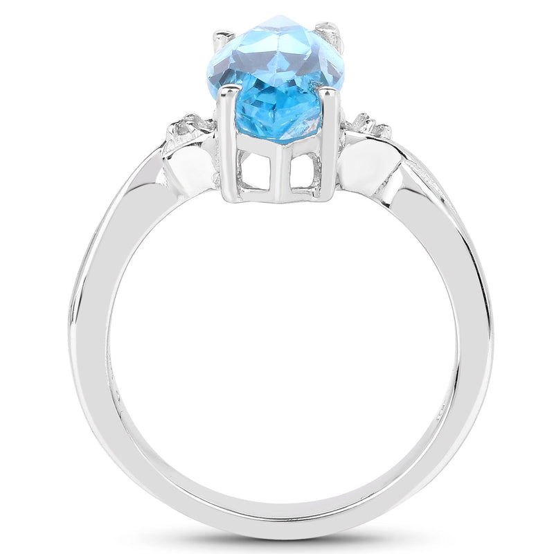Bids.com 3.67 Carat Genuine Swiss Blue Topaz and White Diamond .925 Sterling Silver Ring Rings White Smoke size 6.00,size 7.00,size 8.00,size 9.00,size 5.00