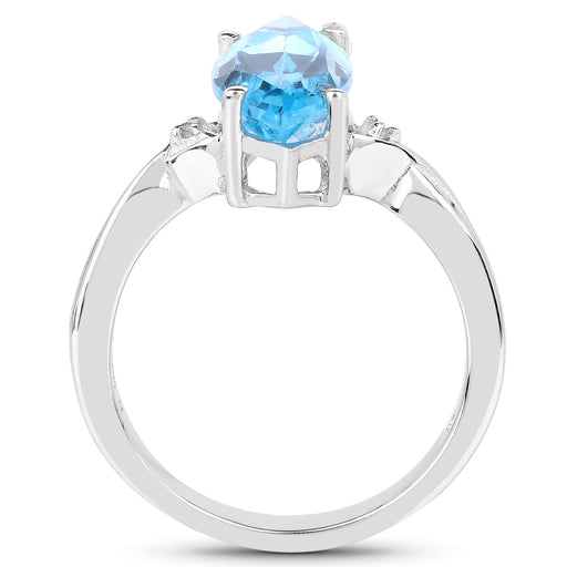 Bids.com 3.67 Carat Genuine Swiss Blue Topaz and White Diamond .925 Sterling Silver Ring Rings White Smoke size 6.00,size 7.00,size 8.00,size 9.00,size 5.00