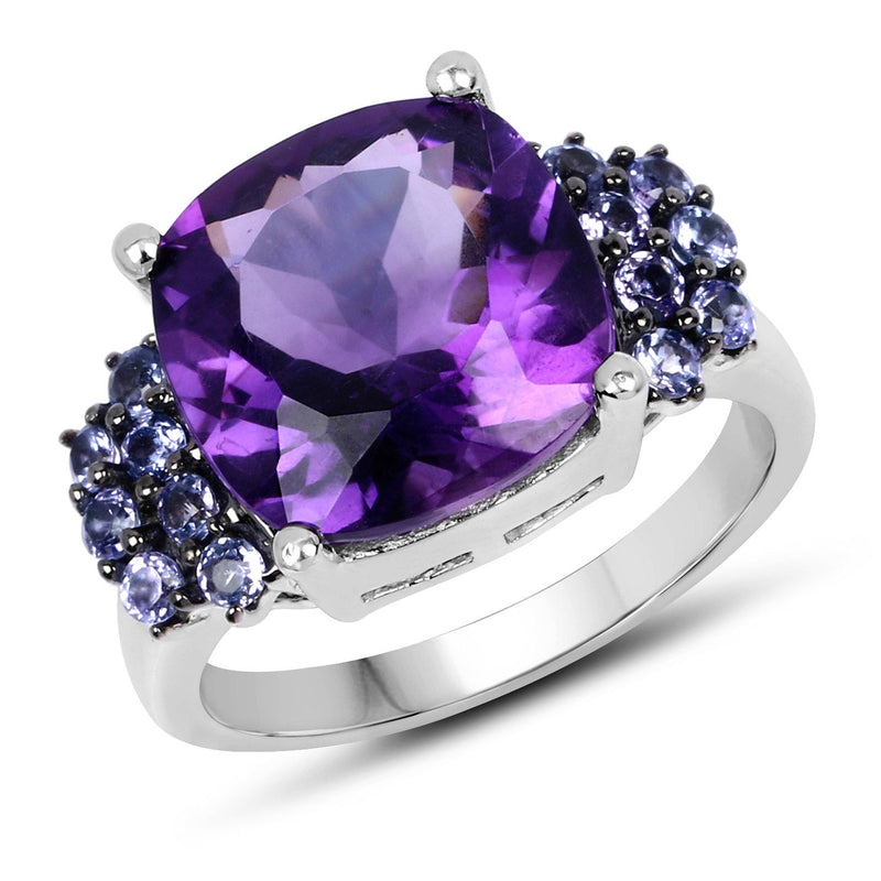 Bids.com 6.34 Carat Genuine Amethyst and Tanzanite .925 Sterling Silver Ring Rings White Smoke size 6.00,size 9.00,size 10.00,size 7.00,size 8.00,size 5.00