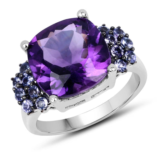 Bids.com 6.34 Carat Genuine Amethyst and Tanzanite .925 Sterling Silver Ring Rings White Smoke size 6.00,size 9.00,size 10.00,size 7.00,size 8.00,size 5.00