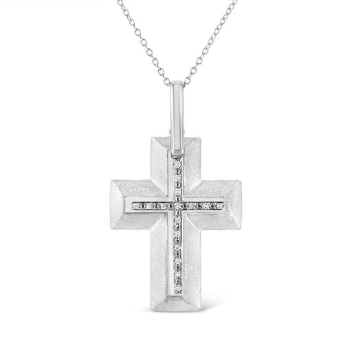 Bids.com .925 Sterling Silver Prong-Set Diamond Accent Bold Cross 18" Pendant Necklace (I-J Color, I1-I2 Clarity) Necklaces White Smoke White.Sterling Silver / 18
