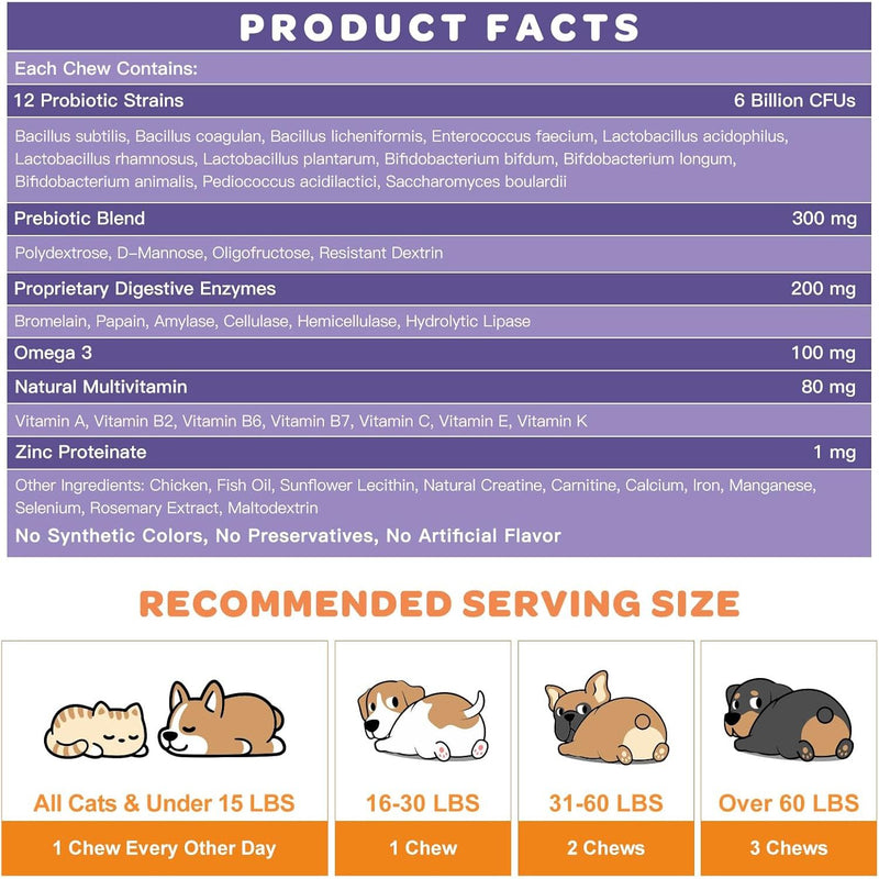 Nature Target Chicken flavor Probiotics for Dogs & Cats, 6 Billion CFUs, 180 Chews Pet Vitamins Supplements White Smoke