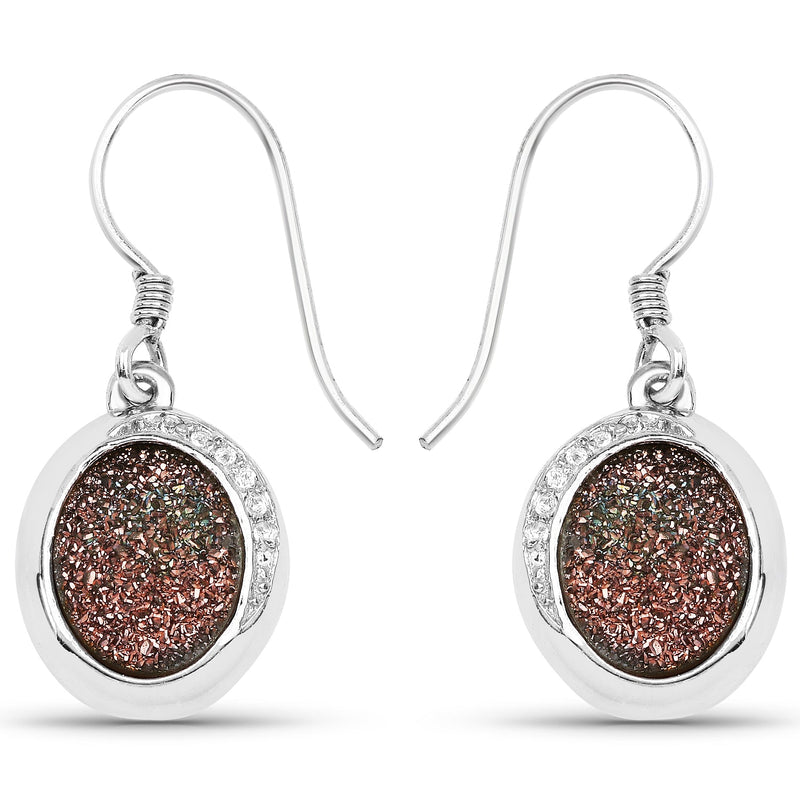 Bids.com 4.72 Carat Genuine Copper Bloom Drusy and White Topaz .925 Sterling Silver Earrings Earrings White Smoke