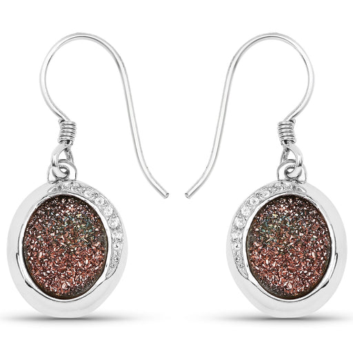 Bids.com 4.72 Carat Genuine Copper Bloom Drusy and White Topaz .925 Sterling Silver Earrings Earrings White Smoke