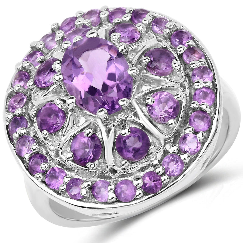 Bids.com 2.67 Carat Genuine Amethyst .925 Sterling Silver Ring Rings White Smoke size 6.00,size 8.00,size 7.00,size 9.00
