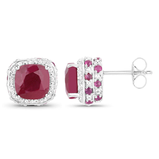 Bids.com 6.12 Carat Dyed Ruby, Ruby and White Topaz .925 Sterling Silver Earrings Earrings White Smoke