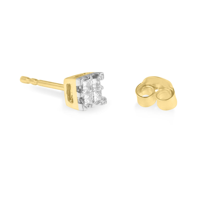 Bids.com 10k Yellow Gold Princess Diamond Quad Stud Earrings (1/4 cttw, J-K Color, I2-I3 Clarity) Earrings White Smoke Yellow.Gold / 0.26