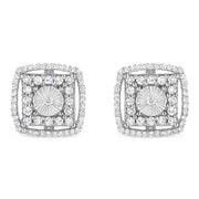 Bids.com .925 Sterling Silver 1.0 Cttw Round Diamond Double Halo and Disc Stud Earring (I-J Color, I2-I3 Clarity) Earrings White Smoke White.Sterling Silver / 1