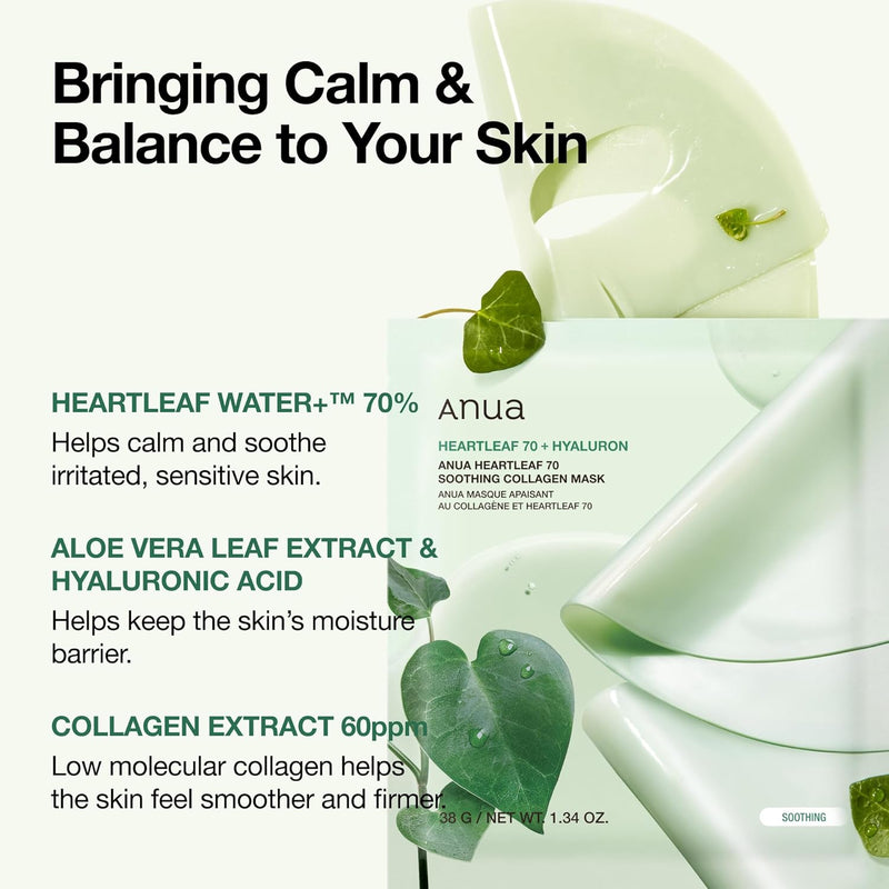 AsiaBeautyMall Anua Heartleaf 70 Soothing Collagen Mask Face Mask White Smoke