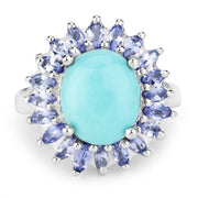 Bids.com 6.10 Carat Genuine Larimar and Tanzanite .925 Sterling Silver Ring Rings White Smoke size 5.00,size 6.00,size 7.00,size 8.00,size 9.00