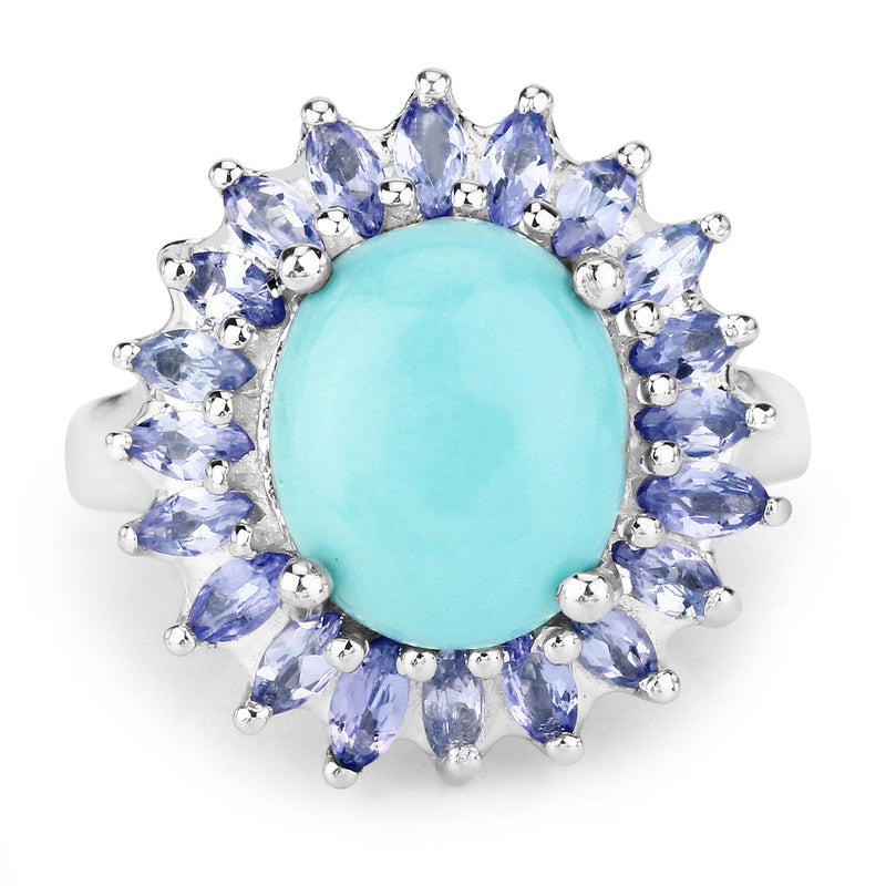 Bids.com 6.10 Carat Genuine Larimar and Tanzanite .925 Sterling Silver Ring Rings White Smoke size 5.00,size 6.00,size 7.00,size 8.00,size 9.00