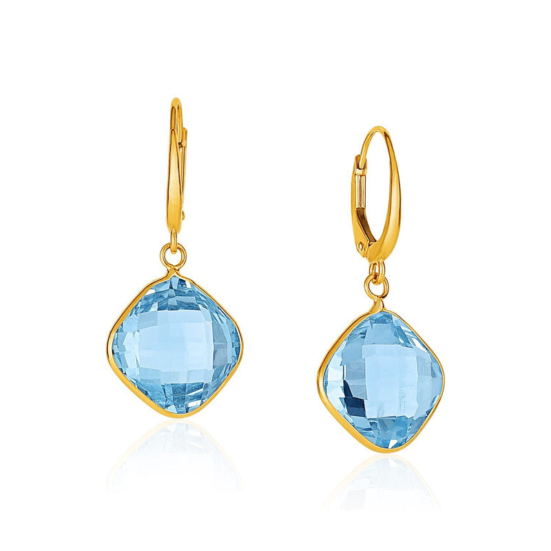 Bids.com Drop Earrings with Blue Topaz Cushion Briolettes in 14k Yellow Gold Earrings White Smoke Yellow Gold