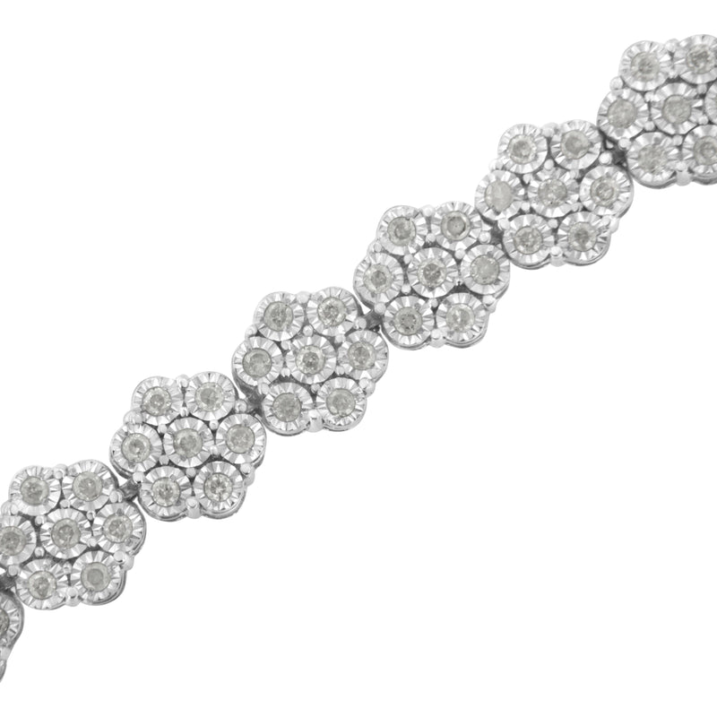 Bids.com .925 Sterling Silver 2.0 cttw Diamond 7 Stone Floral Cluster Link Bracelet (I-J Color, I3 Clarity) -7.25" Bracelets White Smoke White.Sterling Silver / 7.25