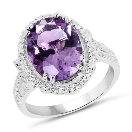 Bids.com 5.55 Carat Genuine Amethyst & White Topaz .925 Sterling Silver Ring Rings White Smoke size 6.00,size 6.50,size 7.00,size 8.00,size 9.00,size 5.00
