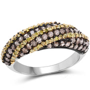 Bids.com 1.25 Carat Genuine Champagne Diamond and Yellow Diamond .925 Sterling Silver Ring Rings White Smoke size 6.00,size 7.00,size 8.00,size 9.00