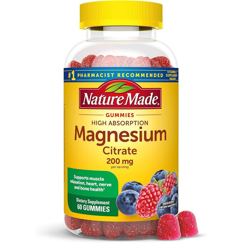 Nature Made Magnesium Citrate 200 mg – High Absorption Formula for Muscle & Nerve Support, 60 Tablets Vitamins & Supplements White Smoke