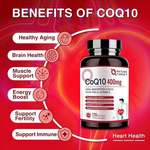 Nature Target CoQ10 + PQQ + Vitamin E, 400mg, 120 Softgels CoQ10 Misty Rose