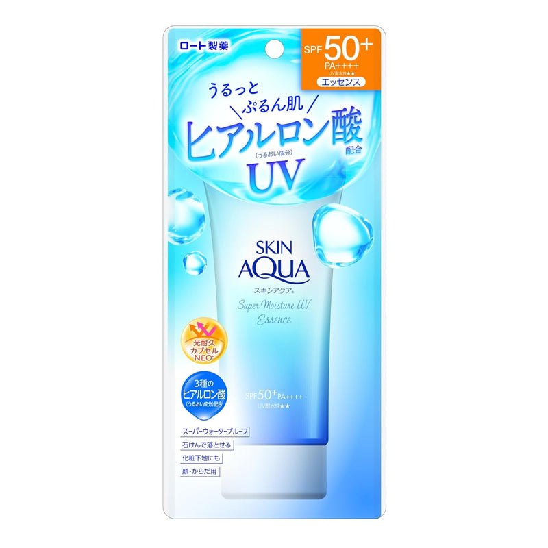 AsiaBeautyMall Rohto Skin Aqua UV Super Moisture Essence SPF 50+ PA++++ 80g Sunscreen Alice Blue