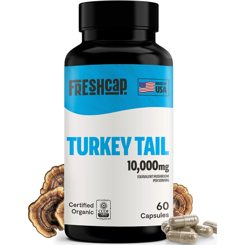 FreshCap Mushrooms Organic Turkey Tail Mushroom Capsules Capsules White Smoke 60 Capsules,120 Capsules