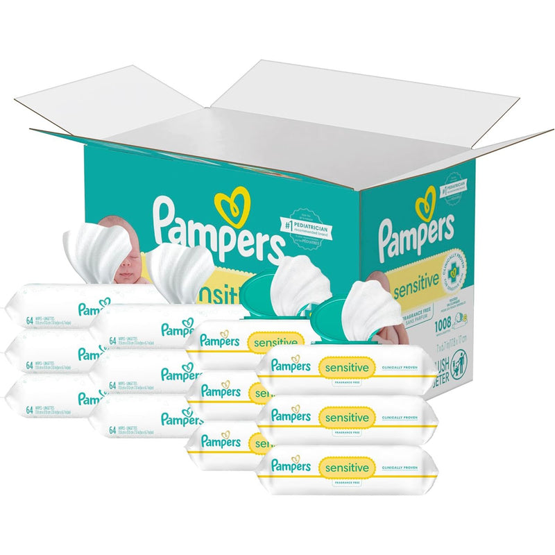 Pampers Pampers Sensitive Baby Wipes, Water Based, Hypoallergenic and Unscented, 8 Flip-Top Packs, 4 Refill Packs (1008 Wipes Total) Baby Wipes White Smoke