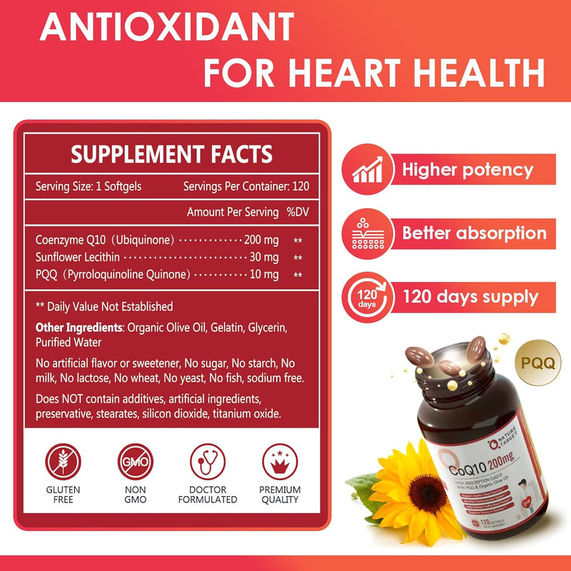 Nature Target CoQ10 + PQQ + Olive Oil, 200mg, 120 Softgels CoQ10 White Smoke