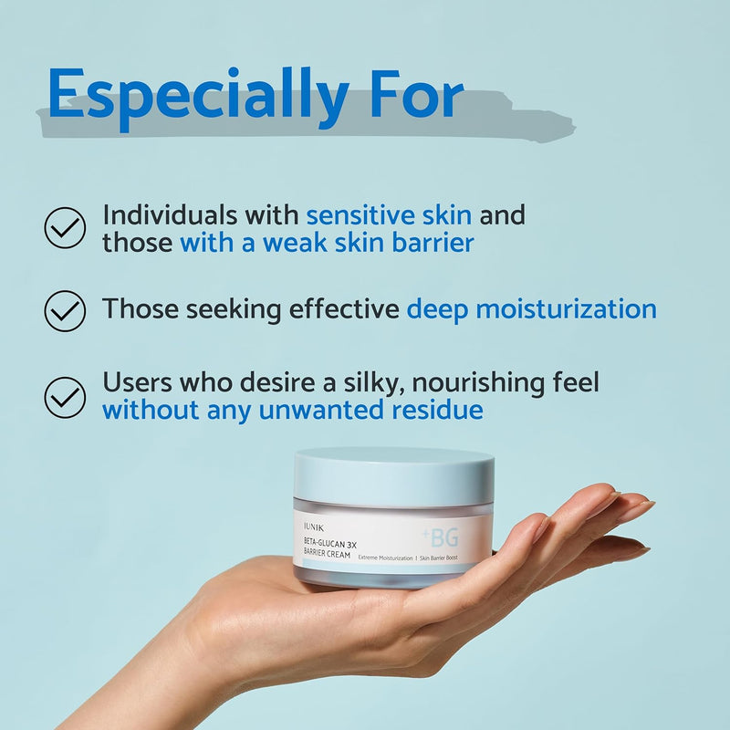 AsiaBeautyMall IUNIK Beta-Glucan 3X Barrier Cream Moisturizer Light Blue