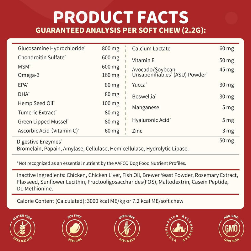 Nature Target Chicken Flavor Glucosamine Chews for Dogs & Cats, 120 Soft Chews Pet Vitamins Supplements White Smoke