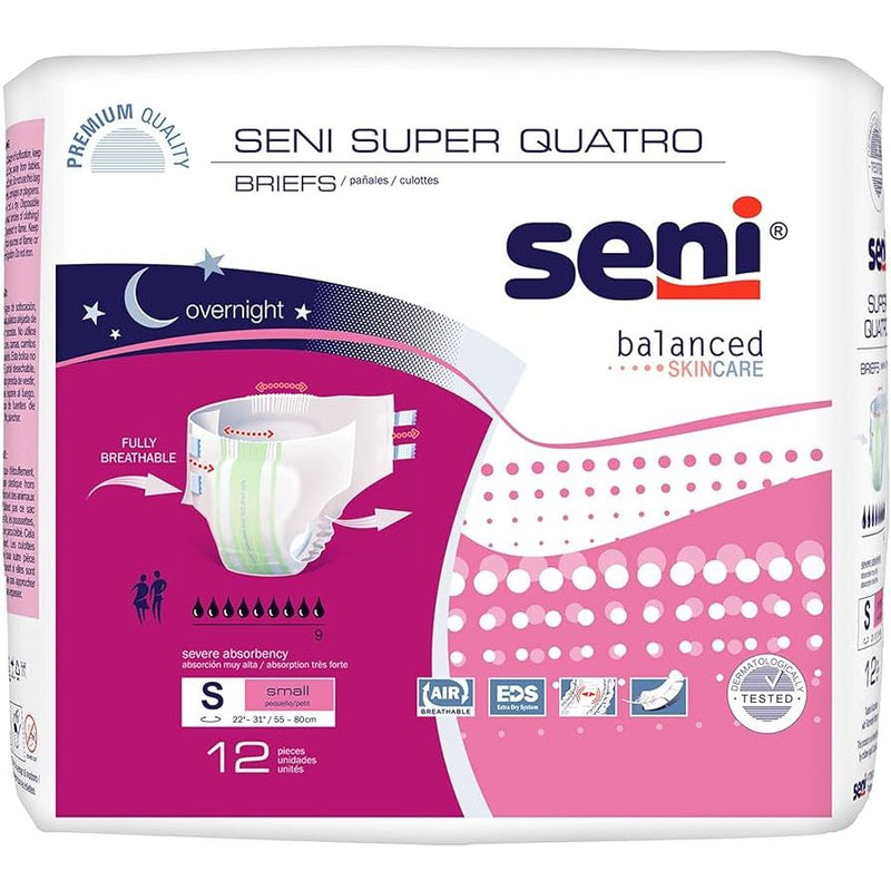 Seni Seni Super Quatro Adult Diapers / Briefs (Size Large, Case of 36 Count) Incontinence Aids White Smoke