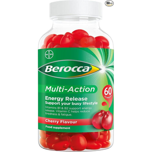Berocca Berocca Multi- Action Energy Release Cherry Gummies 60 Ct Nutrition Supplement Light Gray