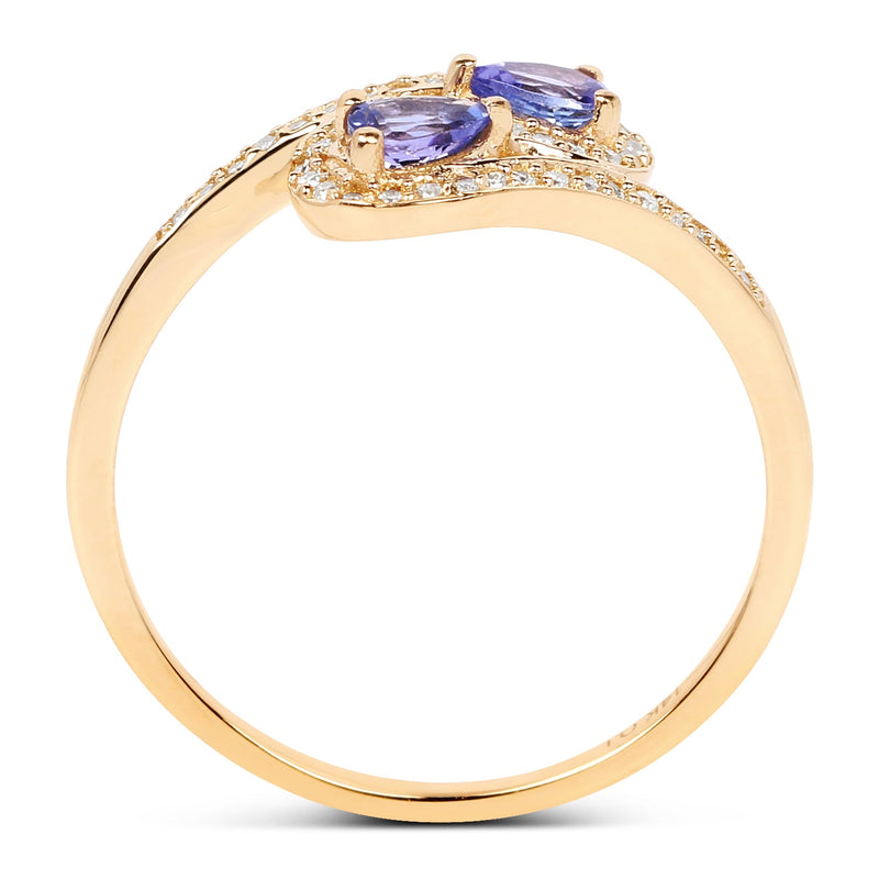 Bids.com 0.42 Carat Genuine Tanzanite and White Diamond 14K Yellow Gold Ring Rings White Smoke size 6.00,size 7.00,size 8.00,size 5.00,size 9.00