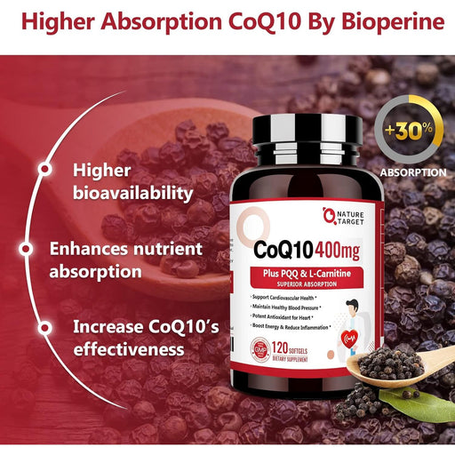 Nature Target CoQ10 + PQQ + L-Carnitine, 400mg, 120 Softgels CoQ10 White Smoke