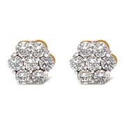 Bids.com 14K Yellow Gold 2.0 Cttw Diamond Floral Cluster Stud Earring with Screw Back (H-I Color, SI1-SI2 Clarity) Earrings White Smoke Yellow.Gold / 2