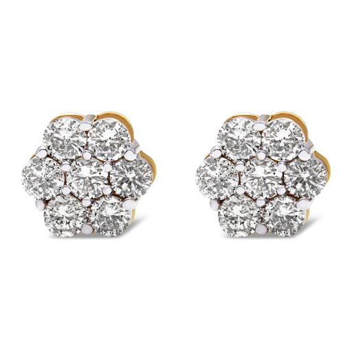 Bids.com 14K Yellow Gold 2.0 Cttw Diamond Floral Cluster Stud Earring with Screw Back (H-I Color, SI1-SI2 Clarity) Earrings White Smoke Yellow.Gold / 2