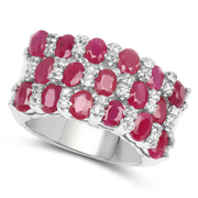 Bids.com 3.69 Carat Genuine Ruby and White Topaz .925 Sterling Silver Ring Rings White Smoke size 6.50,size 6.00,size 7.00,size 8.00,size 9.00