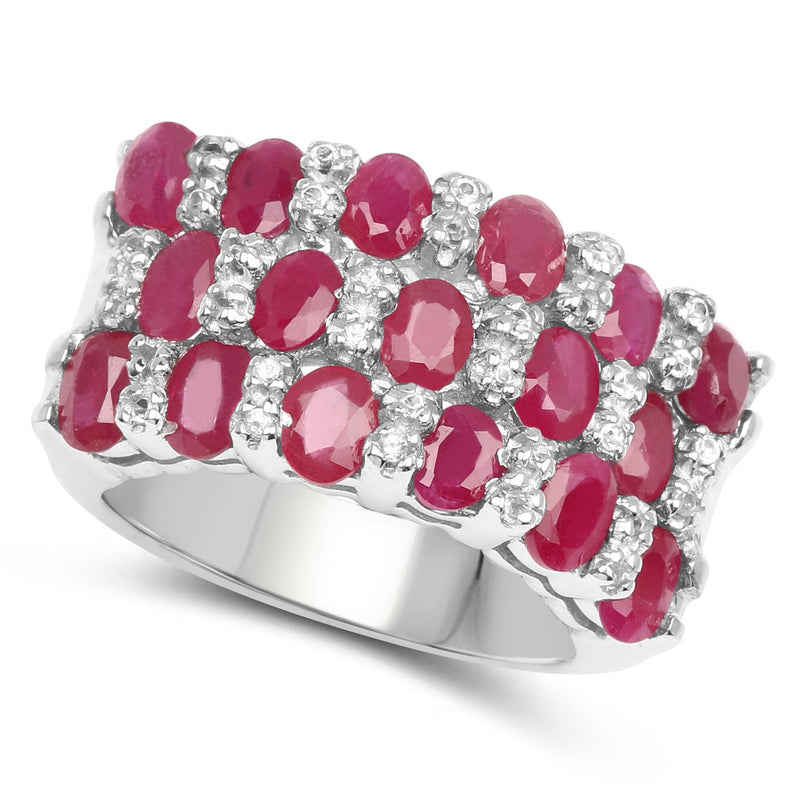 Bids.com 3.69 Carat Genuine Ruby and White Topaz .925 Sterling Silver Ring Rings White Smoke size 6.50,size 6.00,size 7.00,size 8.00,size 9.00