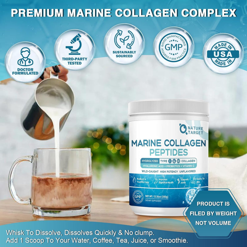 Nature Target Marine Collagen Peptides Powder, 10 Billion CFUs, 12.35 OZ Collagen Lavender