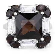 Bids.com 7.43 Carat Genuine Smoky Quartz & White Topaz .925 Sterling Silver Ring Rings White Smoke size 8.00,size 6.00,size 7.00,size 9.00,size 5.00,size 10.00