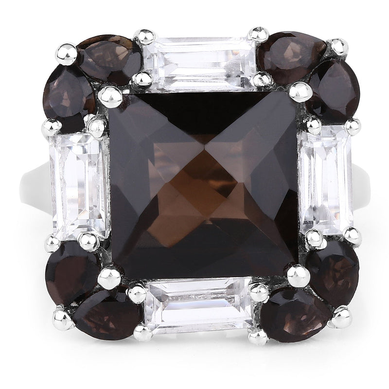 Bids.com 7.43 Carat Genuine Smoky Quartz & White Topaz .925 Sterling Silver Ring Rings White Smoke size 8.00,size 6.00,size 7.00,size 9.00,size 5.00,size 10.00