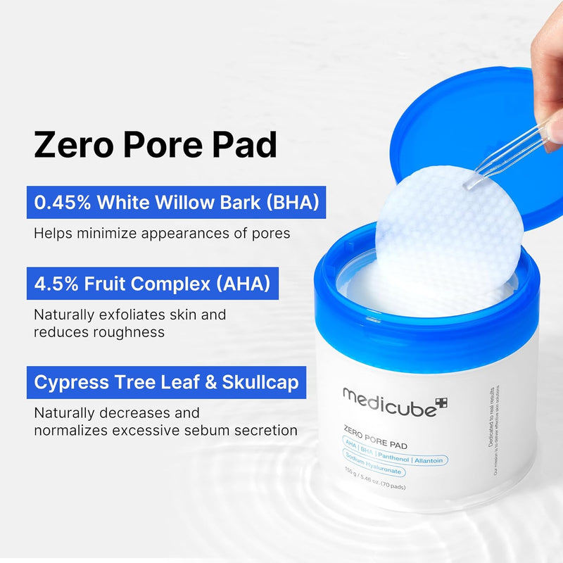 AsiaBeautyMall Medicube Zero Pore Pad 2.0 Toner Lotion White Smoke 70 Pads,10 Pads