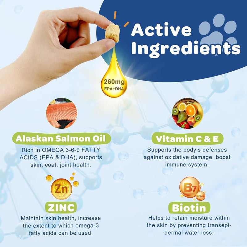 Nature Target Omega 3 Fish Oil for Dogs & Cats, Salmon Flavor, 120 Chews Pet Vitamins Supplements Lavender