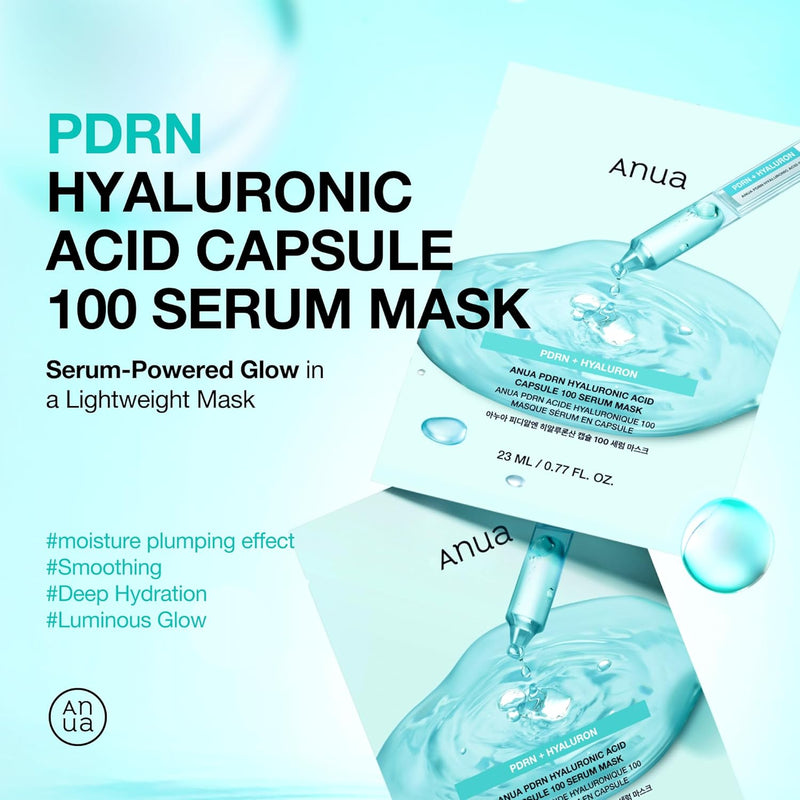 AsiaBeautyMall ANUA PDRN Hyaluronic Acid Capsule 100 Serum Mask Face Mask Light Cyan