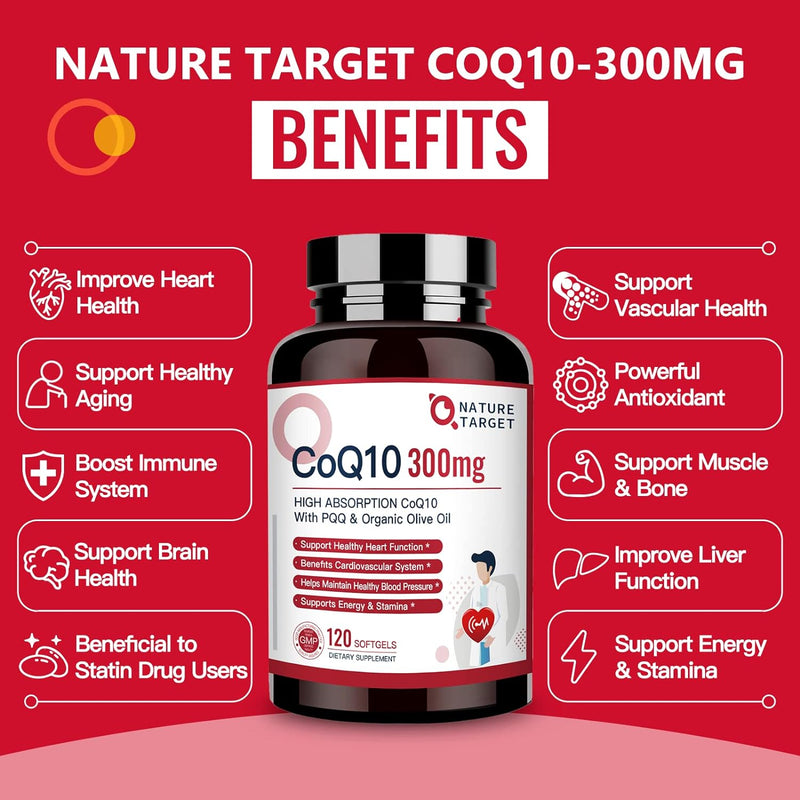 Nature Target CoQ10 + PQQ + Olive Oil, 300mg, 120 Softgels CoQ10 Firebrick