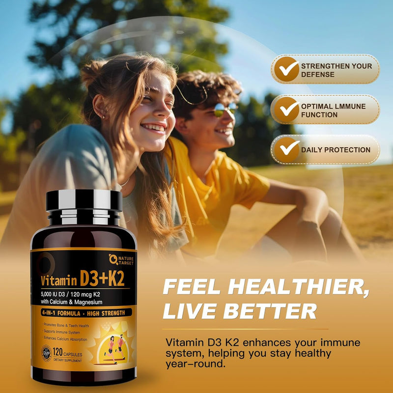 Nature Target 4-in-1 Vitamin D3 + K2, 120 Capsules Vitamin Dark Goldenrod