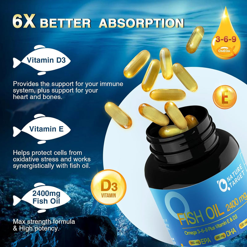 Nature Target Vitamin D3 & E Fish Oil, 120 Soft Capsules FISH OIL Black
